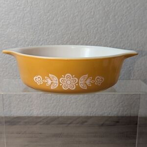 Vintage 1970s Pyrex Butterfly Gold #471 1-pint round casserole baking dish